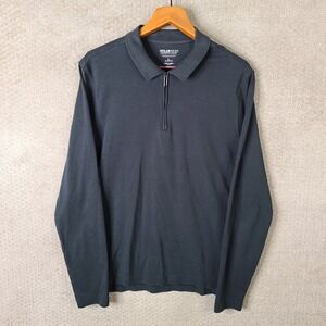 Awearness Kenneth Cole Shirt Men L Black Slim Fit Quarter Zip Cotton Long Sleeve